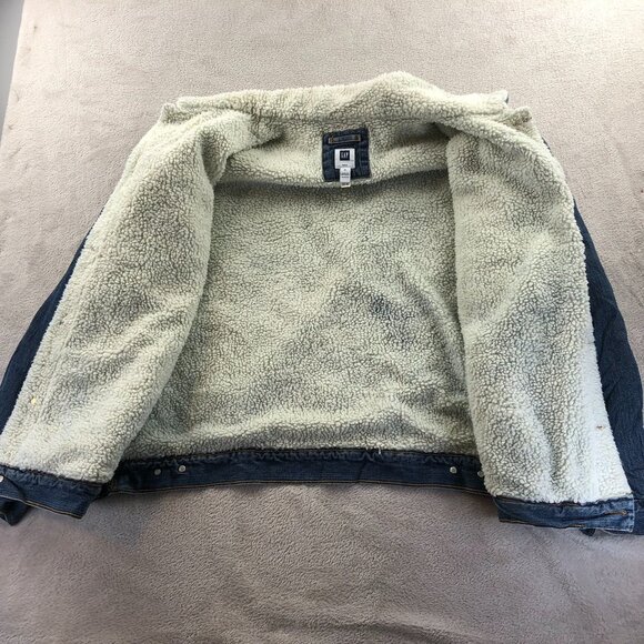 Gap Mens Jean Jacket Size XL Blue Denim Sherpa Lined Collared Button Up Cozy - Picture 14 of 14